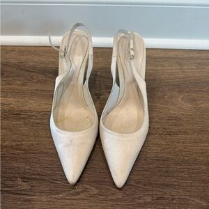 Sergio Rossi Pale Satin Slingback Heels